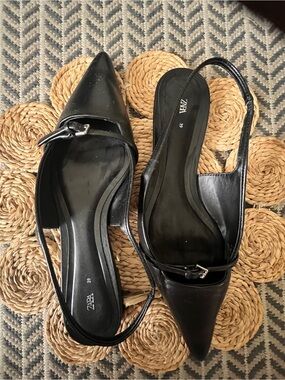Real leather Zara Black Pointed Slingback Flats